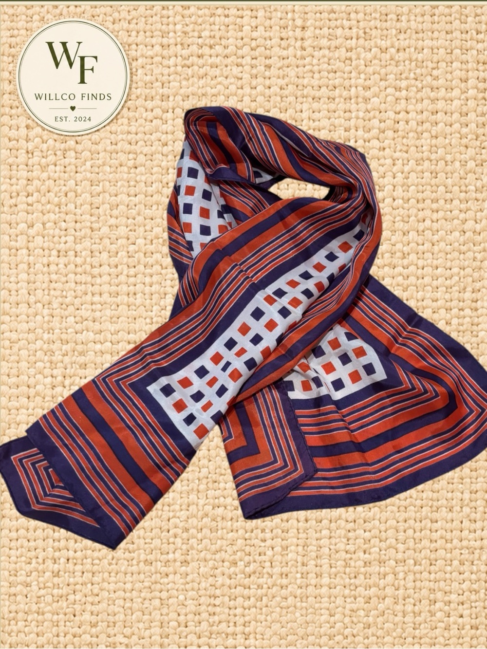 Purple Orange White Geometric Stripe Long Scarf 43” x 15”